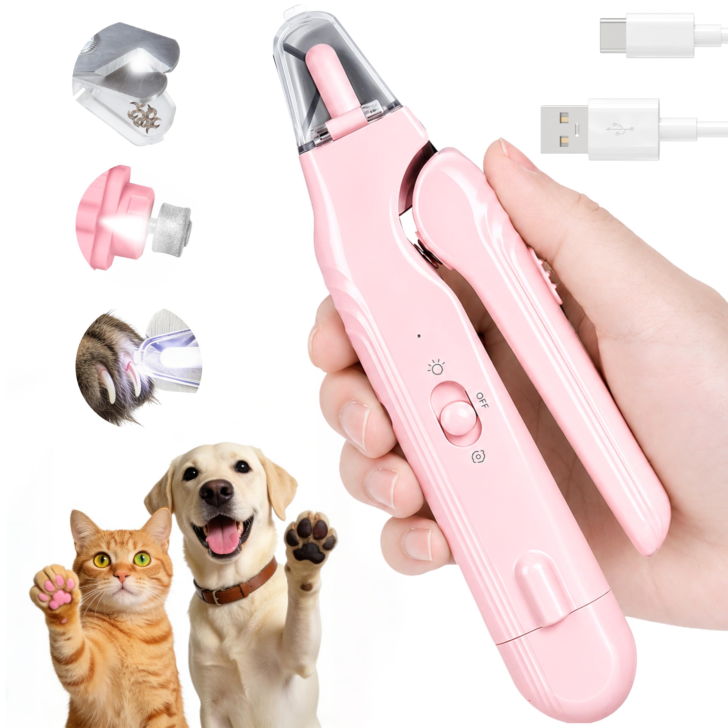 2-in-1 Electric Pet Nail Grinder & Clipper with LED Light