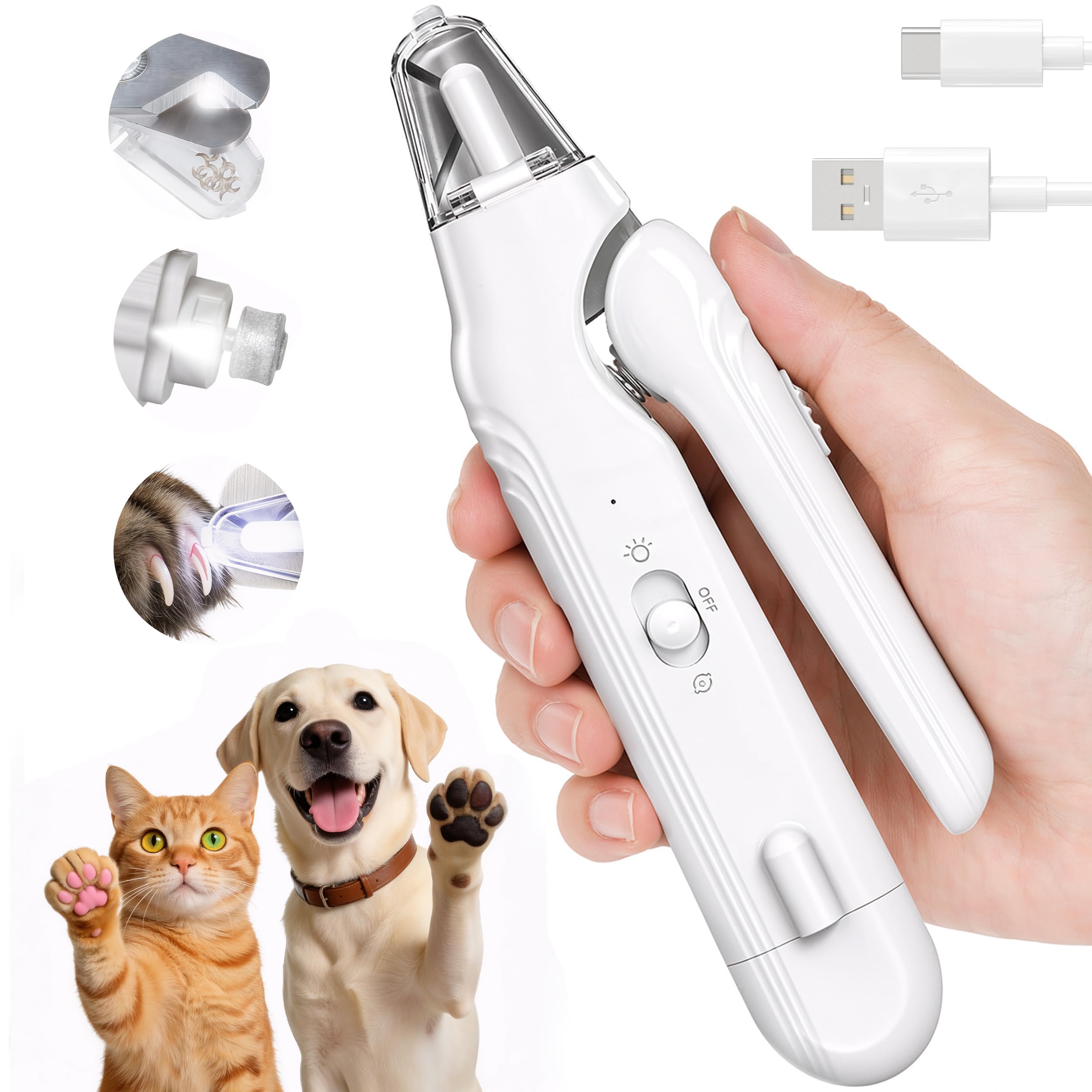 2-in-1 Electric Pet Nail Grinder & Clipper with LED Light
