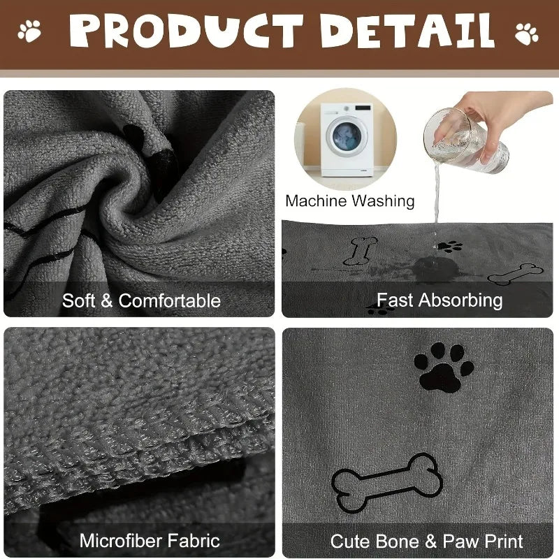 Quick-Dry Microfiber Dog Towel - Paw Print