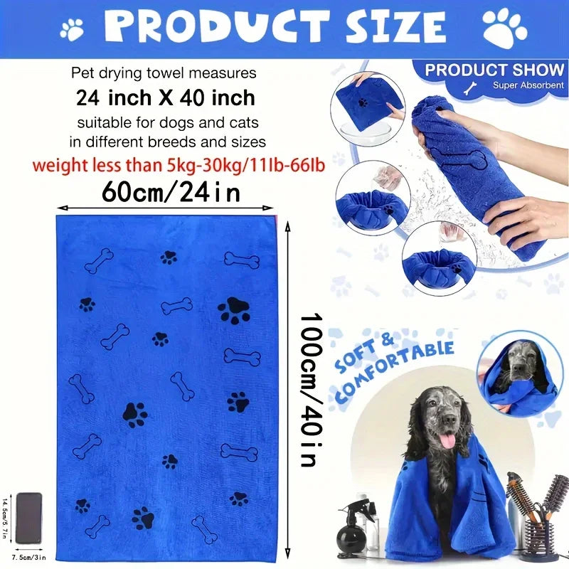 Quick-Dry Microfiber Dog Towel - Paw Print