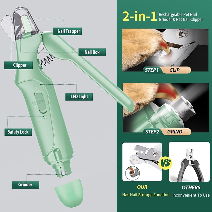 2-in-1 Electric Pet Nail Grinder & Clipper with LED Light