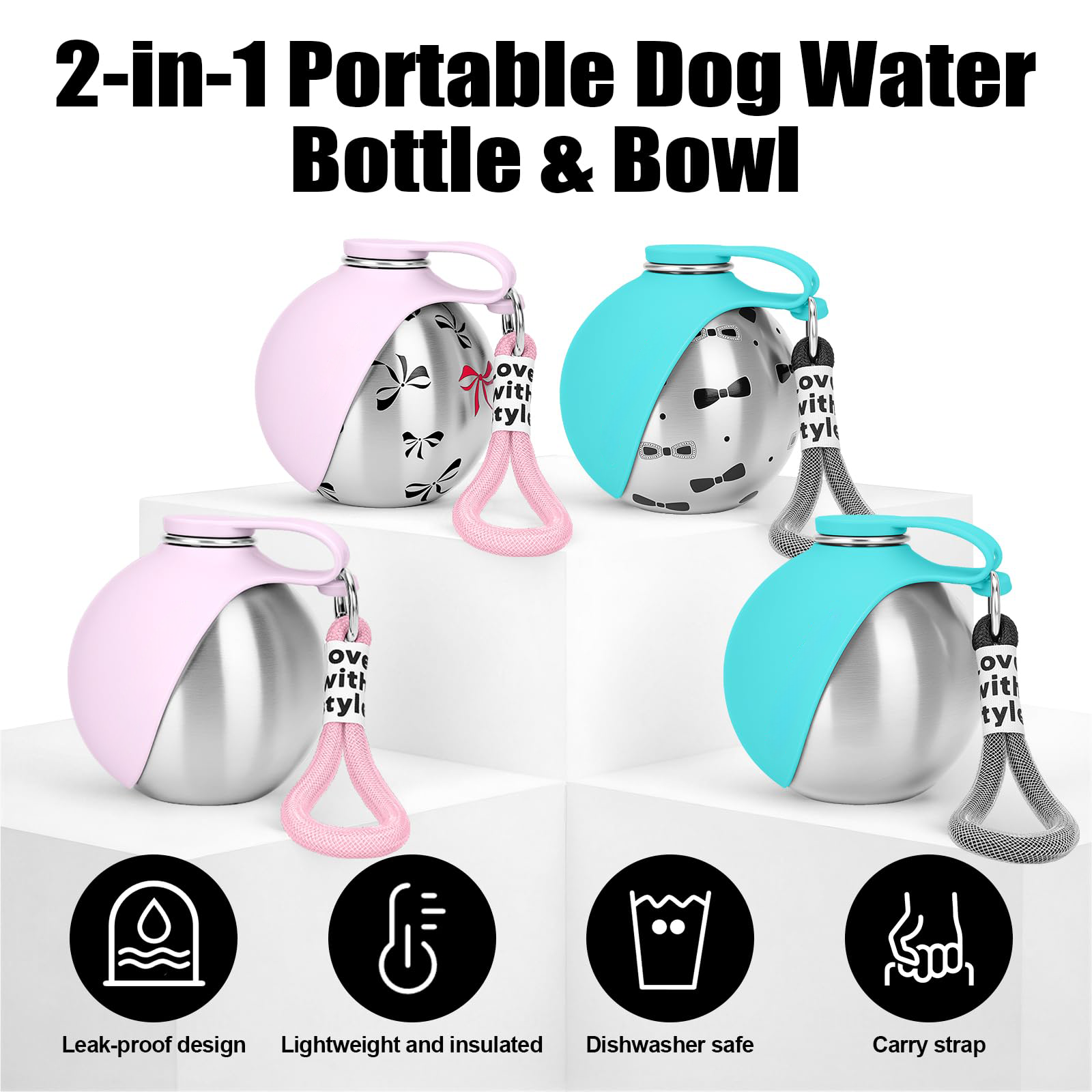 Portable Dog Water Bottle with Bowl